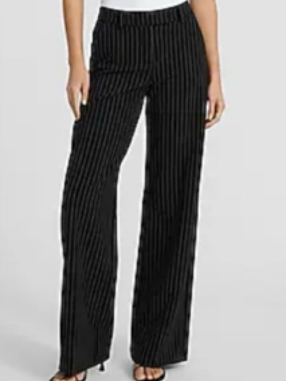 Express Editor Black Pinstripe Mid Rise Relaxed Stretch Trouser Sz 12 Regular